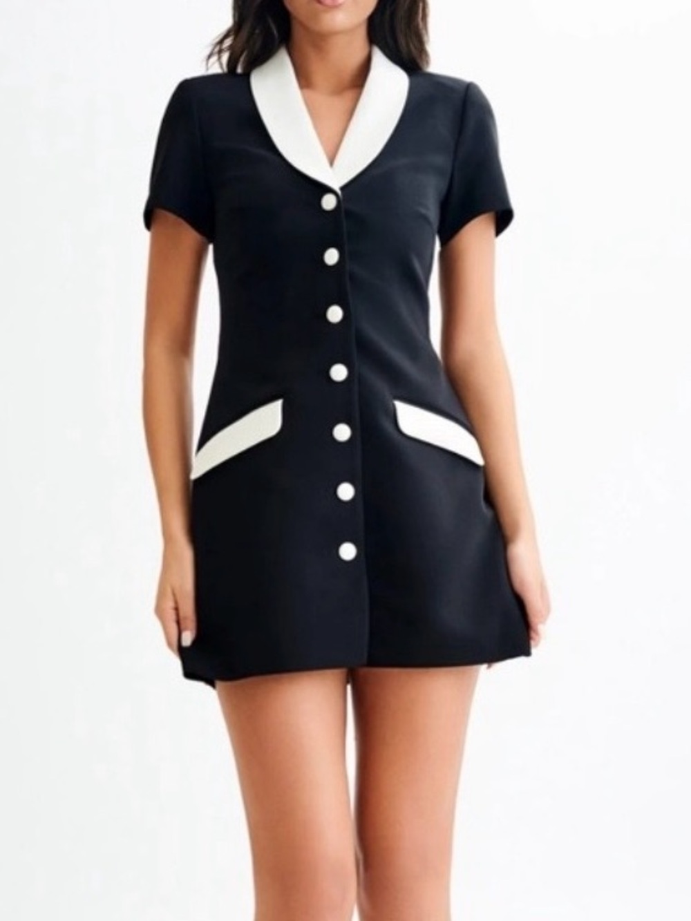 Meshki Paolina Collared Suiting Mini Dress with Contrast Trim - Picture 1 of 5
